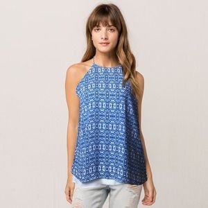 Anthropologie Paper Crane-Patterned, High-Neck Top